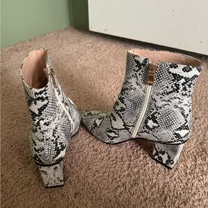 Snakeskin Ankle Boots - Black and White
